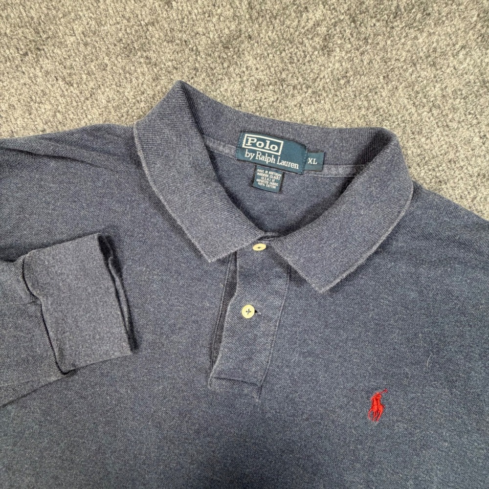 Polo Ralph Lauren Mens XL Blue Long Sleeve Polo Shirt Cotton Pony Logo 0855